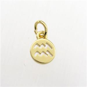 copper circle pendant, zodiac aquarius, gold plated, approx 7mm dia [FDZN9483]