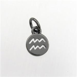 copper circle pendant, zodiac aquarius, black plated, approx 7mm dia [FDZN9484]