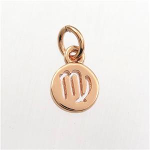 copper circle pendant, zodiac virgo, rose gold, approx 7mm dia [FDZN9486]