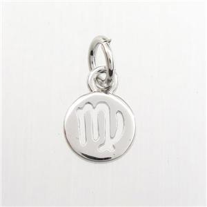 copper circle pendant, zodiac virgo, platinum plated, approx 7mm dia [FDZN9487]