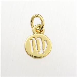 copper circle pendant, zodiac virgo, gold plated, approx 7mm dia [FDZN9488]