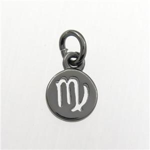 copper circle pendant, zodiac virgo, black plated, approx 7mm dia [FDZN9489]