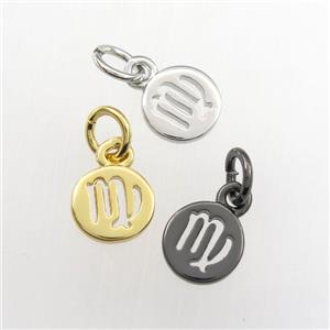copper circle pendant, zodiac virgo, mix color, approx 7mm dia [FDZN9490]