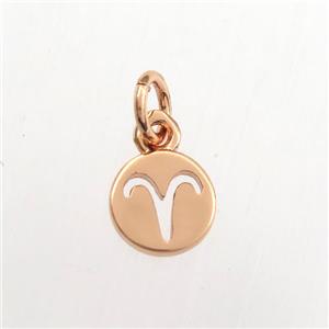copper circle pendant, zodiac aries, rose gold, approx 7mm dia [FDZN9491]