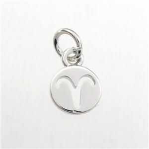 copper circle pendant, zodiac aries, platinum plated, approx 7mm dia [FDZN9492]