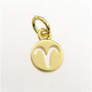 copper circle pendant, zodiac aries, gold plated, approx 7mm dia [FDZN9493]