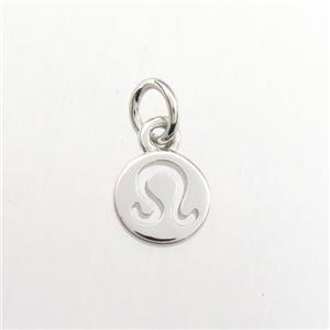 copper circle pendant, zodiac leo, platinum plated, approx 7mm dia [FDZN9497]