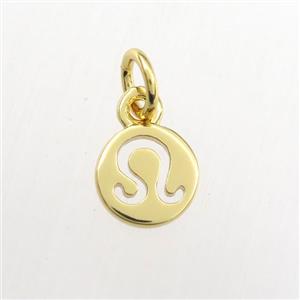 copper circle pendant, zodiac leo, gold plated, approx 7mm dia [FDZN9498]