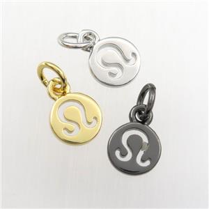 copper circle pendant, zodiac leo, mix color, approx 7mm dia [FDZN9500]