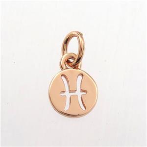 copper circle pendant, zodiac pisces, rose gold, approx 7mm dia [FDZN9501]