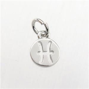 copper circle pendant, zodiac pisces, platinum plated, approx 7mm dia [FDZN9502]