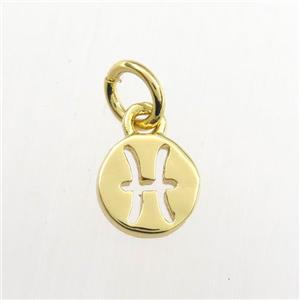 copper circle pendant, zodiac pisces, gold plated, approx 7mm dia [FDZN9503]