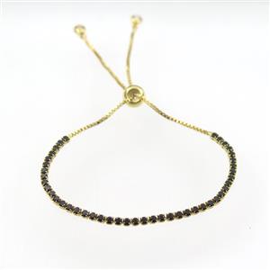 copper bracelet pave black zircon, adjustable, gold plated, approx 2mm, 24cm length [FDZN9513]