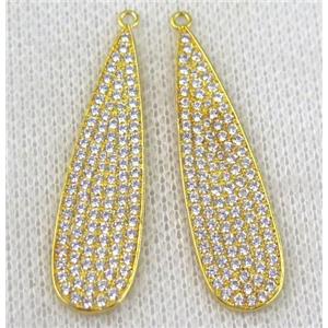 copper pendant paved zircon, teardrop, gold plated, approx 11-40mm [FDZN956-S]