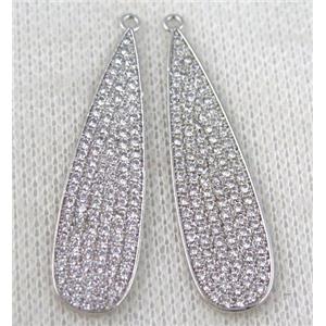 copper pendant paved zircon, teardrop, platinum plated, approx 11-40mm [FDZN957-S]