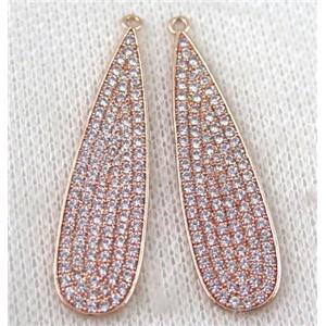 copper pendant paved zircon, teardrop, rose gold, approx 13-47mm [FDZN958-L]