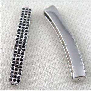 copper tube beads paved zircon, platinum plated, approx 5x30mm [FDZN965]