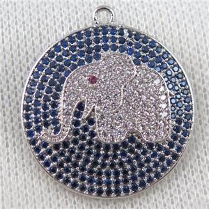copper pendant paved zircon, elephant, platinum plated, approx 30mm dia [FDZN968]
