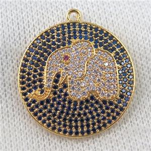 copper pendant paved zircon, elephant, gold plated, approx 30mm dia [FDZN969]