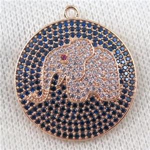 copper pendant paved zircon, elephant, rose gold, approx 30mm dia [FDZN970]