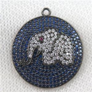 copper pendant paved zircon, elephant, black plated, approx 30mm dia [FDZN971]