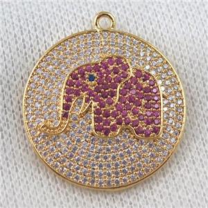 copper pendant paved zircon, elephant, gold plated, approx 30mm dia [FDZN972]