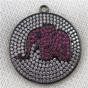 copper pendant paved zircon, elephant, black plated, approx 30mm dia [FDZN973]