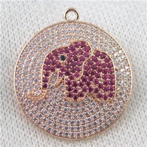 copper pendant paved zircon, elephant, rose gold, approx 30mm dia [FDZN974]