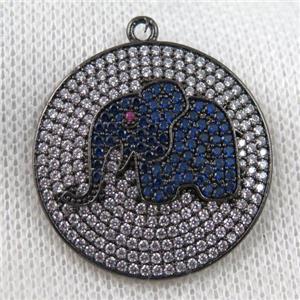 copper pendant paved zircon, elephant, black plated, approx 30mm dia [FDZN977]
