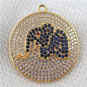 copper pendant paved zircon, elephant, gold plated, approx 30mm dia [FDZN978]