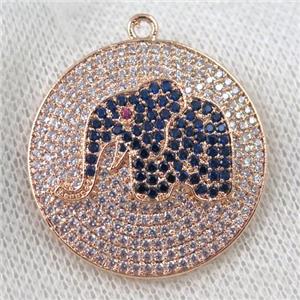 copper pendant paved zircon, elephant, rose gold, approx 30mm dia [FDZN979]