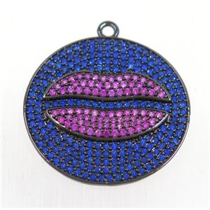 copper pendant paved zircon, lip, black plated, approx 30mm dia [FDZN982]