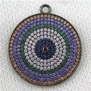 copper circle pendant paved zircon, sun, black plated, approx 30mm dia [FDZN988]