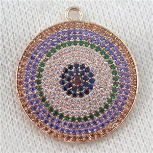 copper circle pendant paved zircon, sun, rose gold, approx 30mm dia [FDZN989]