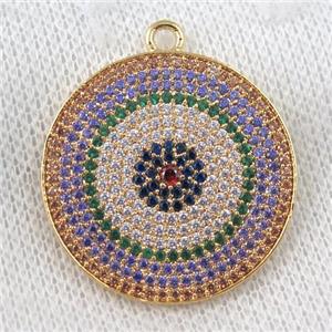 copper circle pendant paved zircon, sun, gold plated, approx 30mm dia [FDZN990]