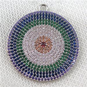 copper circle pendant paved zircon, sun, platinum plated, approx 35mm dia [FDZN992]