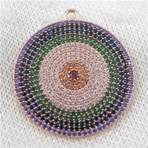 copper circle pendant paved zircon, sun, gold plated, approx 35mm dia [FDZN993]
