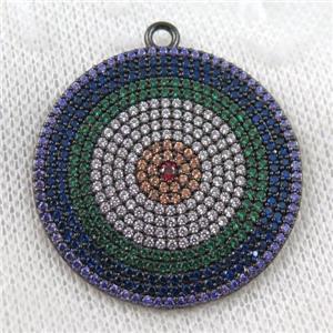 copper circle pendant paved zircon, sun, black plated, approx 35mm dia [FDZN994]
