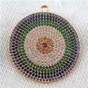 copper circle pendant paved zircon, sun, gold plated, approx 35mm dia [FDZN995]