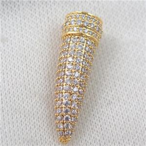 copper horn pendant paved zircon, gold plated, approx 14-40mm [FDZN996]