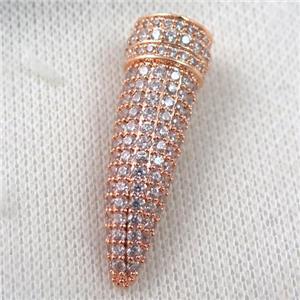 copper horn pendant paved zircon, rose gold, approx 14-40mm [FDZN997]