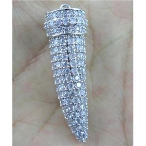 copper horn pendant paved zircon, platinum plated, approx 14-40mm [FDZN998]