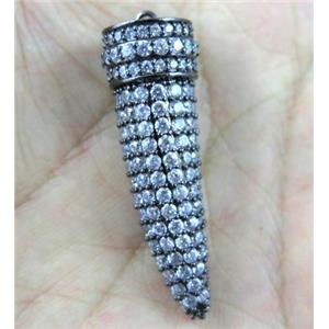 copper horn pendant paved zircon, black plated, approx 14-40mm [FDZN999]
