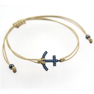 handmade bracelet with anchor pave zircon, nylon wire, approx 50-60mm dia [FGBRB413]