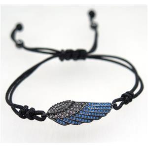 handmade bracelet with Angel Wing pave zircon, nylon wire, approx 50-60mm dia [FGBRB441]