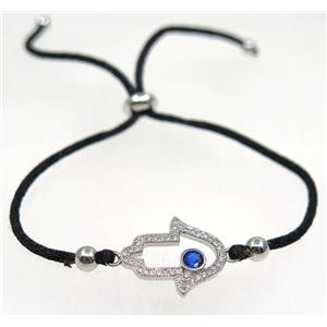 handmade bracelet with HamsaHand pave zircon, nylon wire, approx 50-60mm dia [FGBRB457]