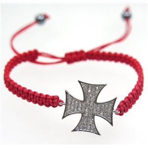 handmade bracelet with Cross pave zircon, nylon wire, approx 50-60mm dia [FGBRB469]
