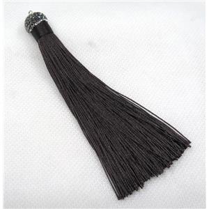 tassel with nylon wire, rhinestone, coffee, approx 120mm length [FGPD191]