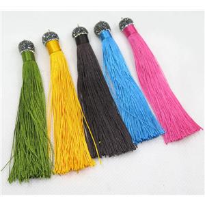 tassel with nylon wire, rhinestone, mixed color, approx 120mm length [FGPD192]