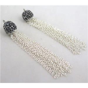handmade tassel pendant paved rhinestone, silver iron chain, approx 10mm dia, 60mm length [FGPD61]